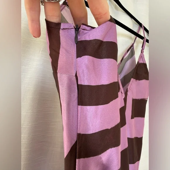 Nasty Gal Purple Satin Abstract Stripe Maxi Slip Dress | NWT Size 4 - Picture 12 of 14